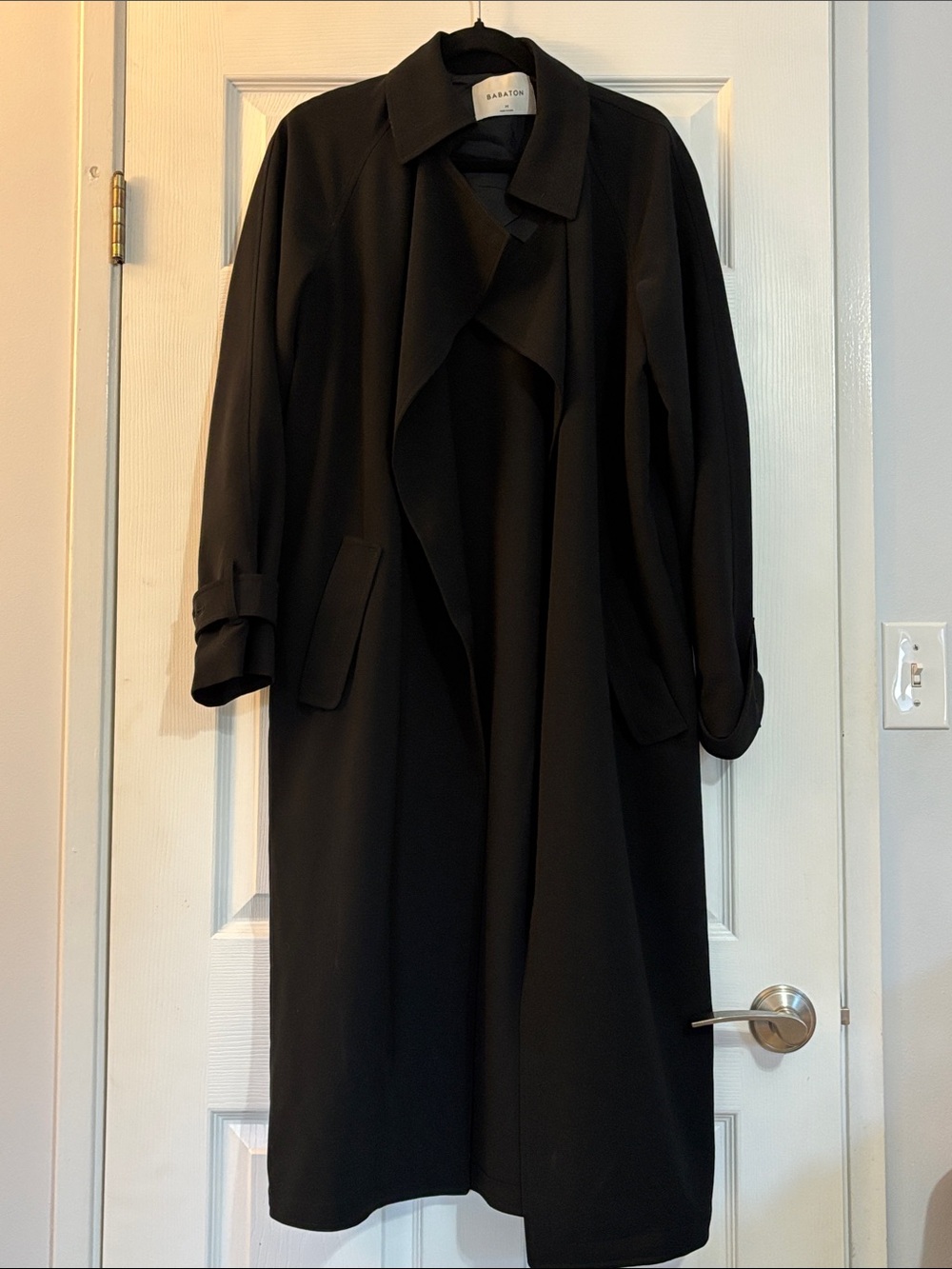 Babaton Black Draped Trench Coat with Classic Collar